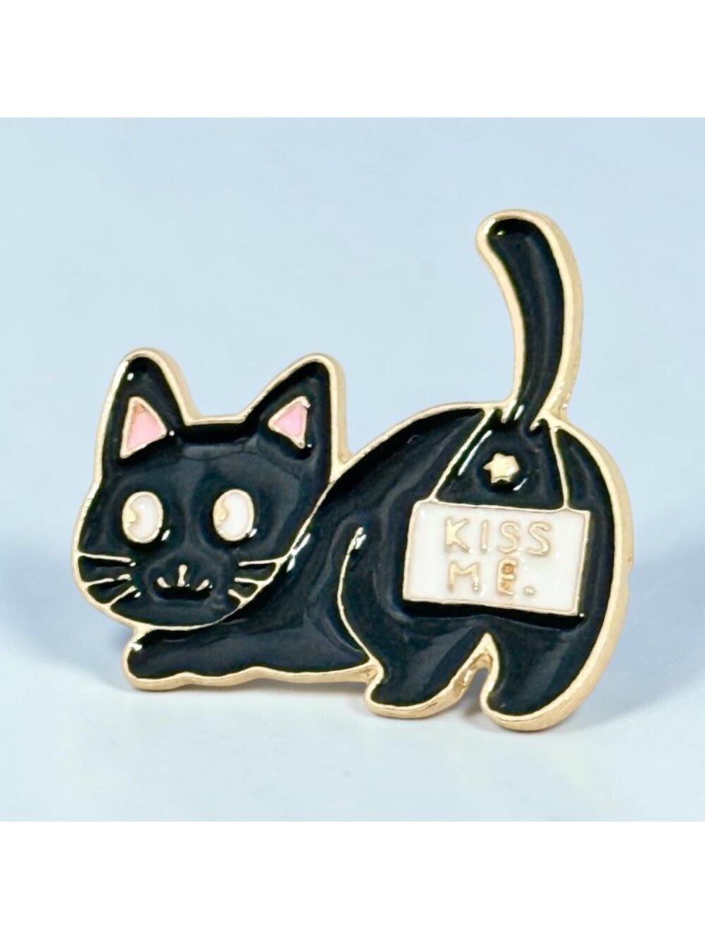 Kiss Me Sign Black Cat Enamel Lapel Pin Kawaii Humorous